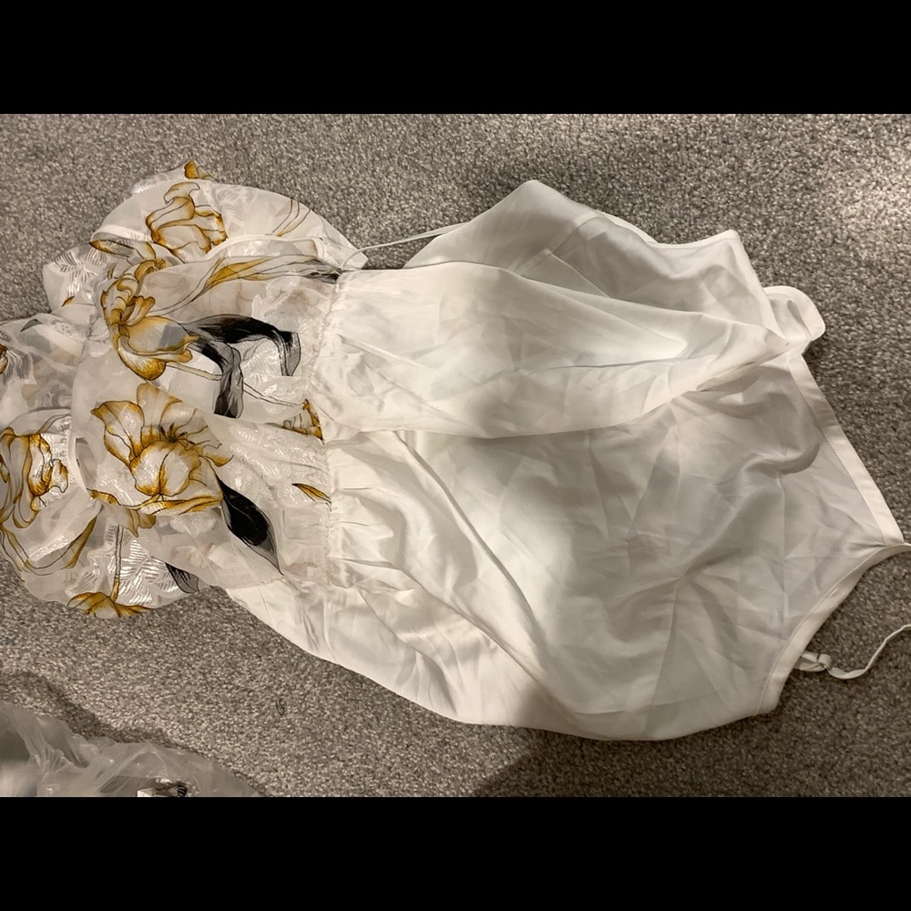 WHBM White House black market yellow floral long sleeve blouse cami yellow top - Picture 5 of 8